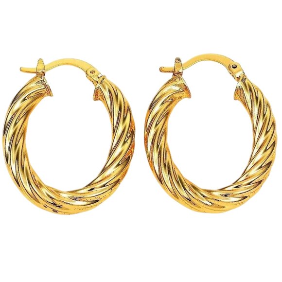 1 1/8 Inch 30mm Hoop Gold Tone Pierced Post Earrings - Picture 5 of 5